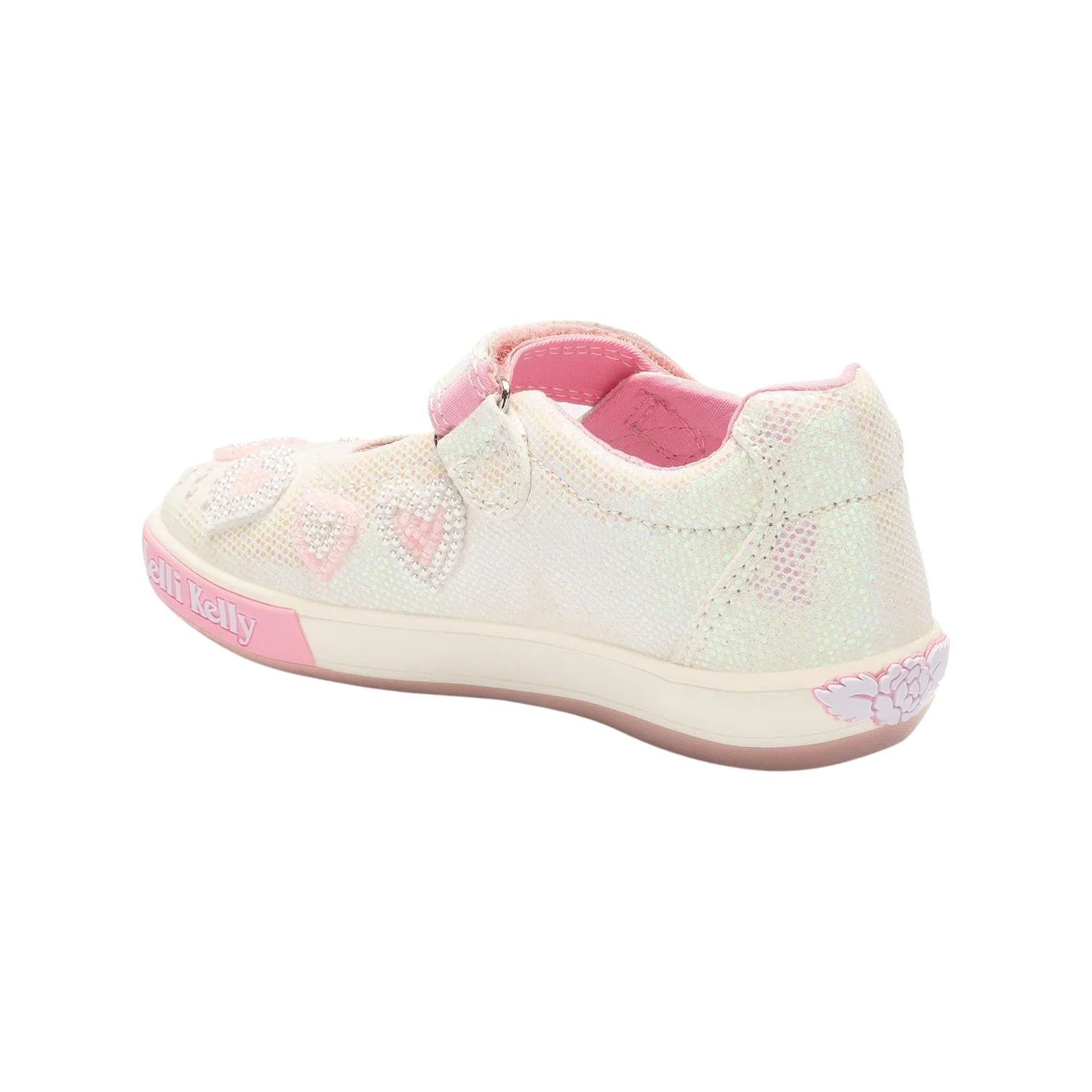 Lelli Kelly LK3494 (GA01) Aurora White Glitter Pink Heart Canvas Dolly Shoes - Image 3