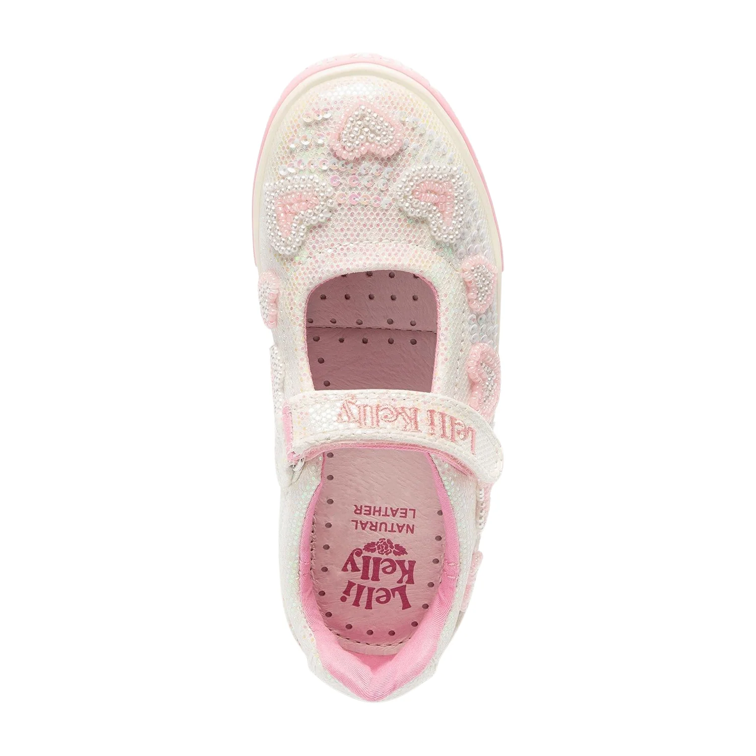 Lelli Kelly LK3494 (GA01) Aurora White Glitter Pink Heart Canvas Dolly Shoes - Image 4