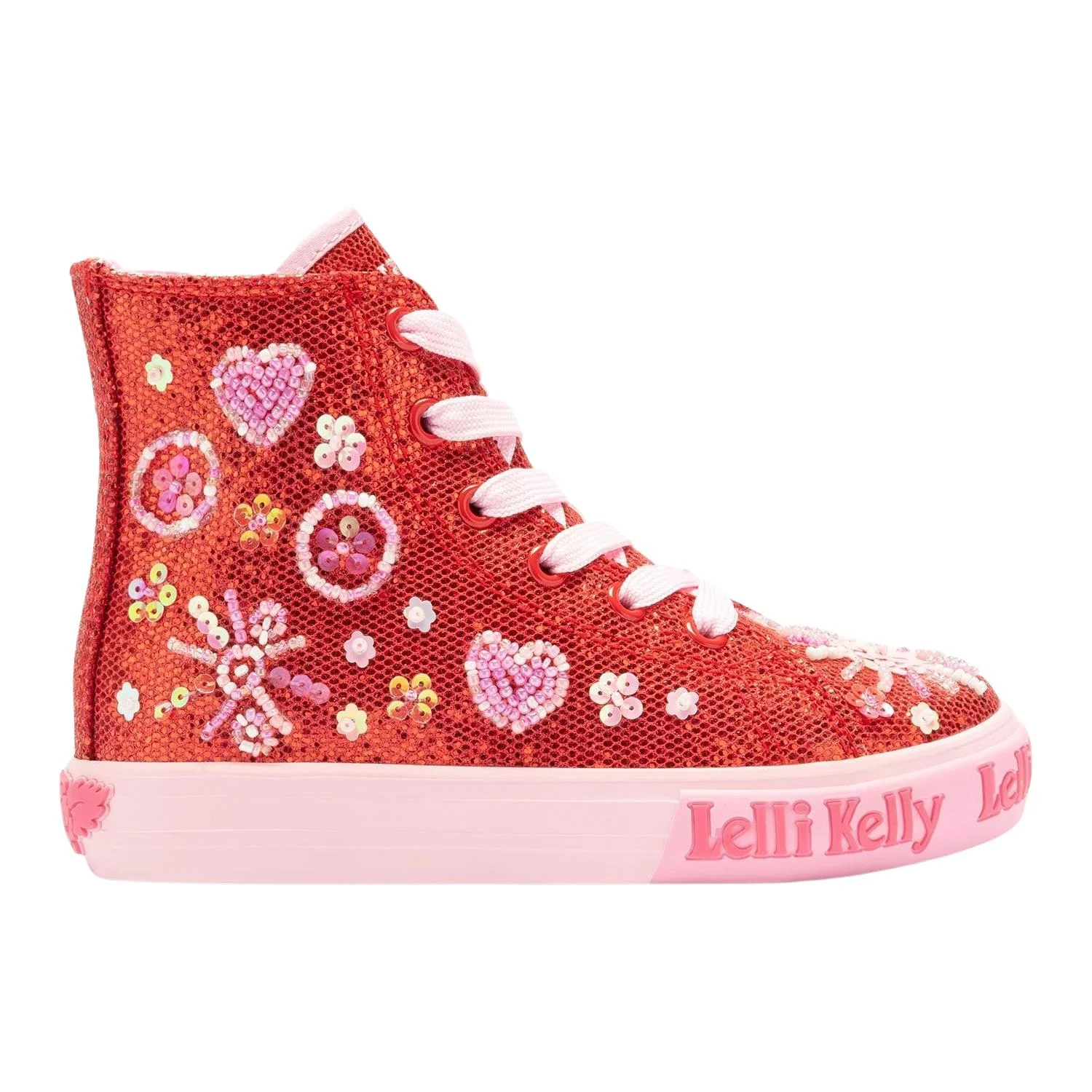 Lelli Kelly LK3861 (GD01) Dafne Mid Red Glitter Warm Lined Canvas Baseball Boots - Image 7