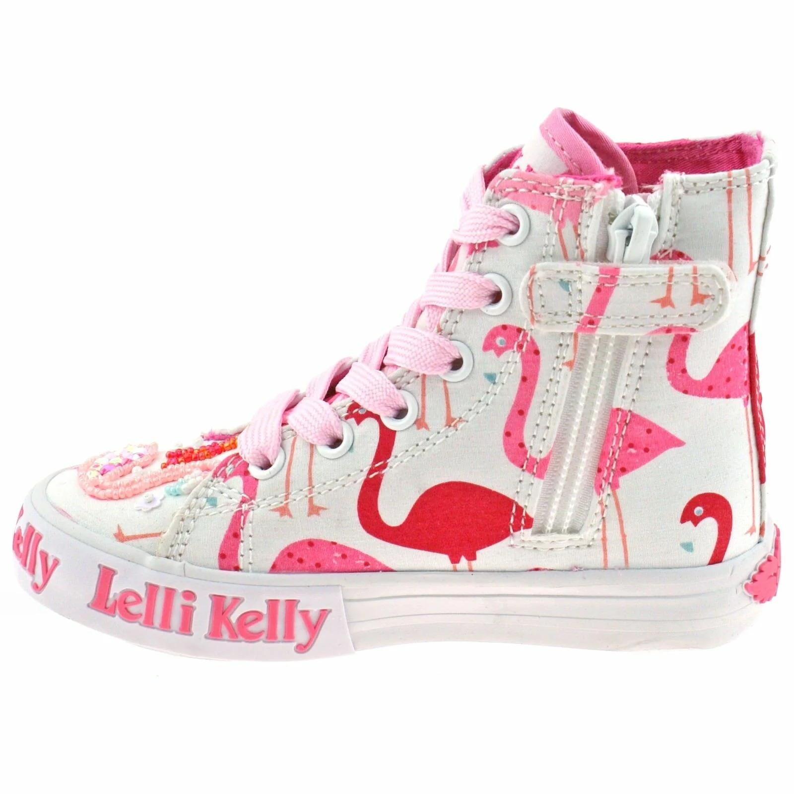 Lelli Kelly LK5090 (BA02) White Fantasy Flamingo Canvas Baseball Boots - Image 3