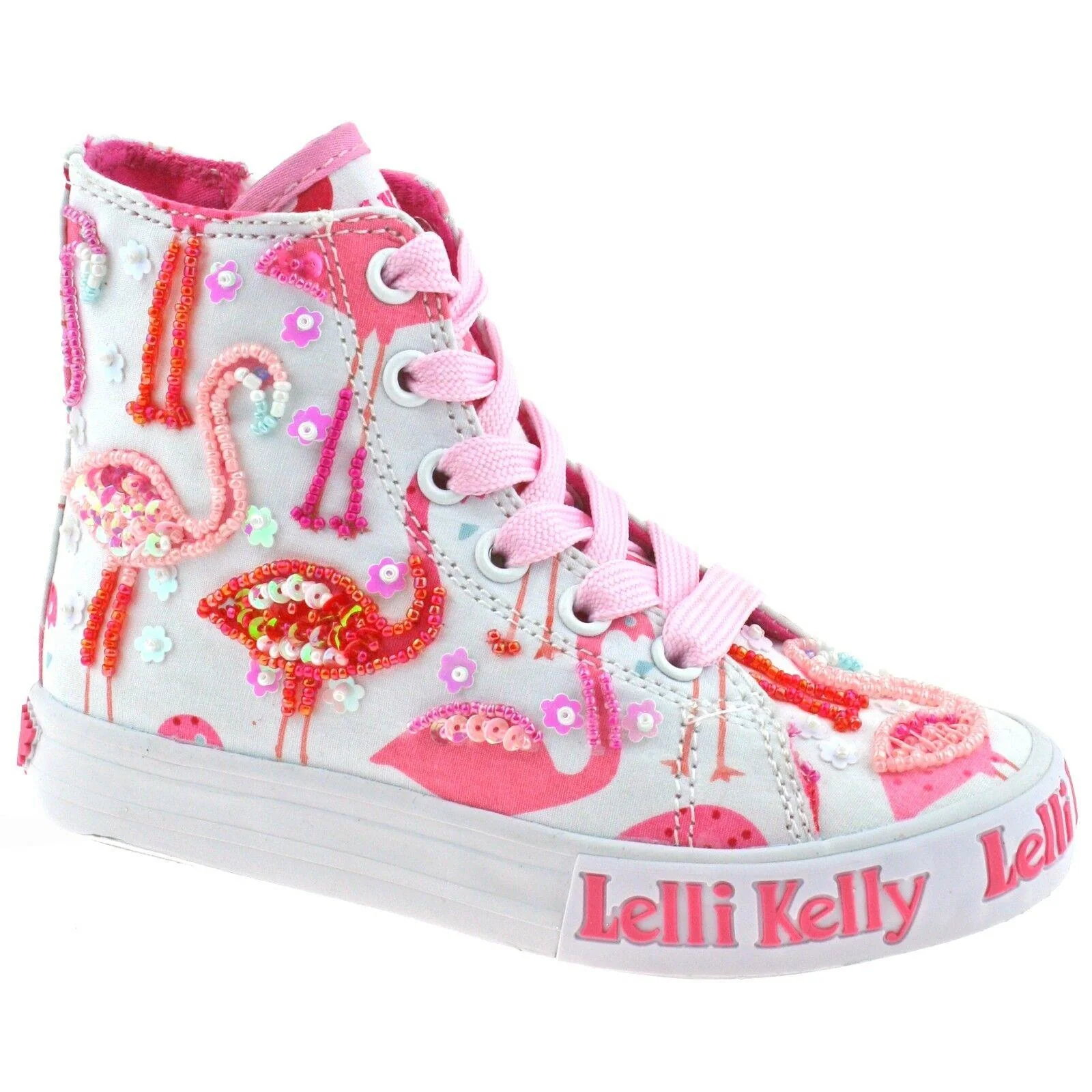 Lelli Kelly LK5090 (BA02) White Fantasy Flamingo Canvas Baseball Boots - Image 6